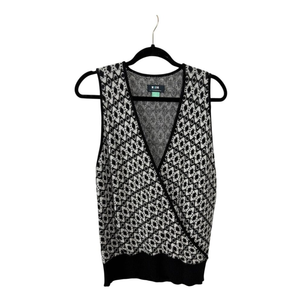 Maeve by Anthropologie Sweater Vest 1X | Black White Knit Wrap Pattern